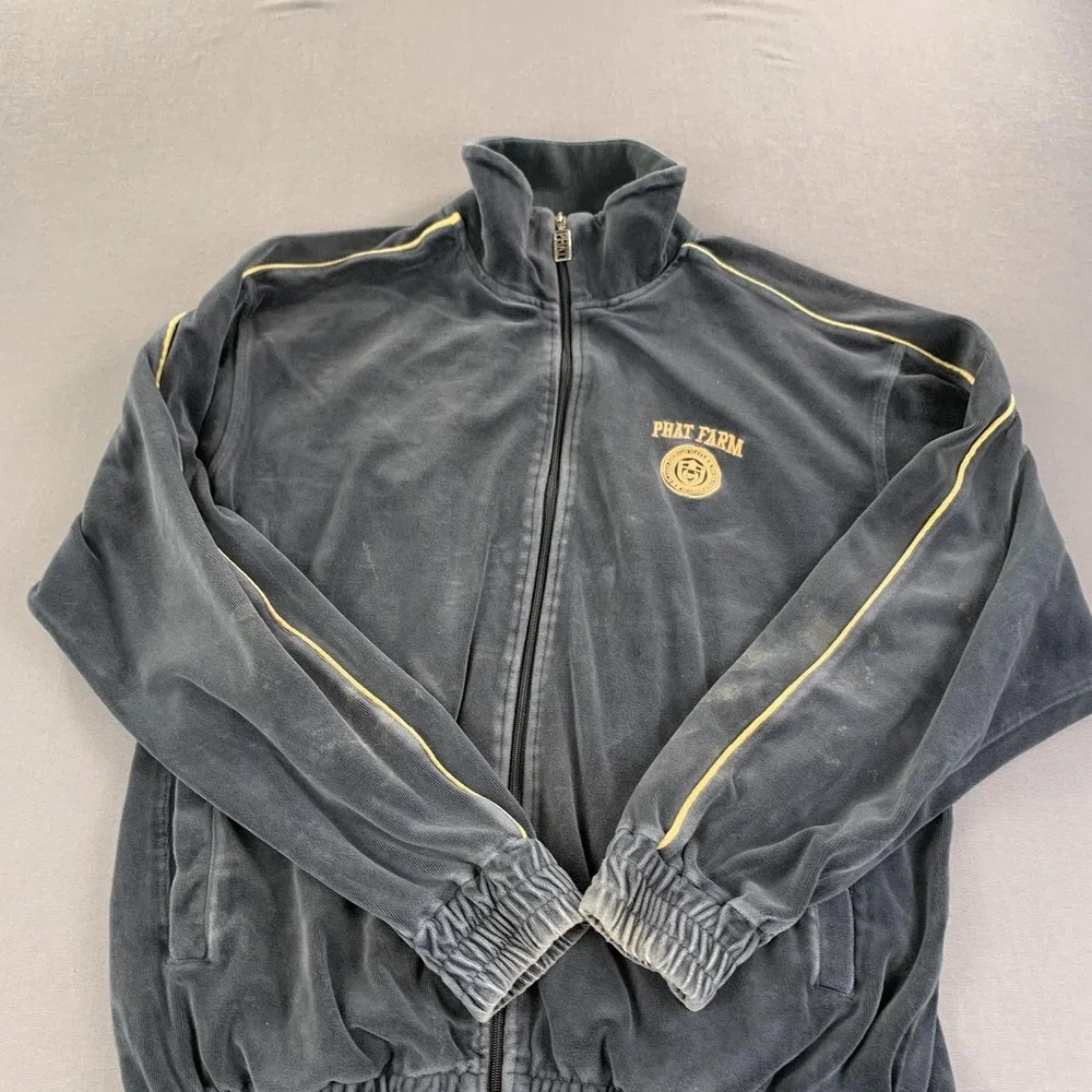 Phat Farm Track Jacket‎ Mens XL Gray Velour Full Zip Logo Hip Hop Athletic Y2K
